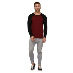 Raglan Round Neck(Maroon Body & Black Sleeve) Solid for Men's Stylist Cotton T-Shirt